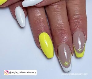 Pale Yellow Acrylic Nails With White And Yellow Tips