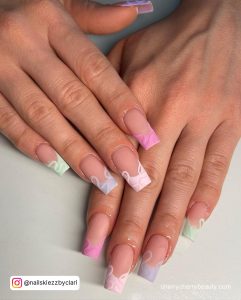Pastel French Tip Acrylic Nails Matte