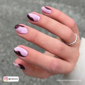Pastel Pink Acrylic Nails With Black Design