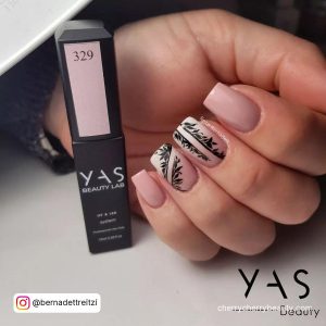 Pastel Pink And Black Nails In Square Shape