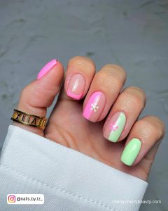 Pastel Pink And Green Nails
