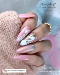 Pastel Pink And White Nails With A Duck