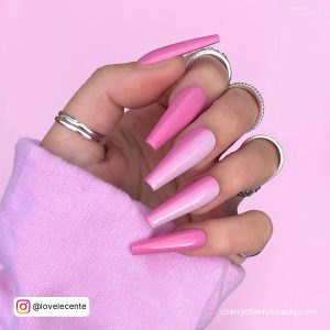 Pastel Pink Coffin Nails In Two Tones