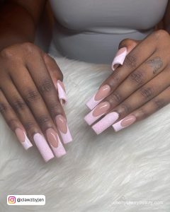 Pastel Pink Coffin Shaped Nails With French Tips