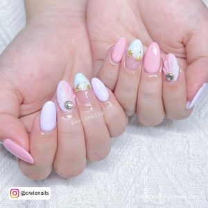 Pastel Pink Color Nails With Diamonds