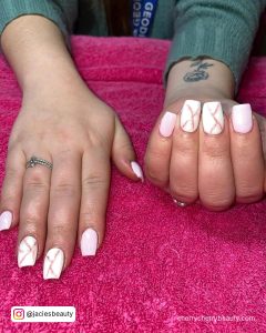 Pastel Pink Marble Nails With White Base Coat