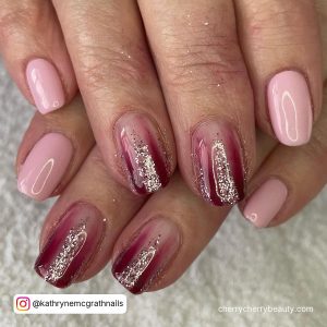 Pastel Pink Nail Art With Glitter
