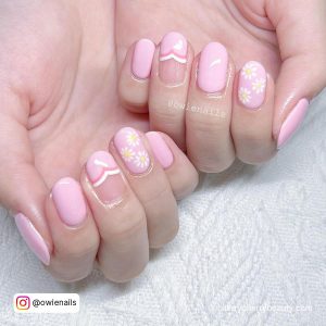 Pastel Pink Nails Gel With Flowers