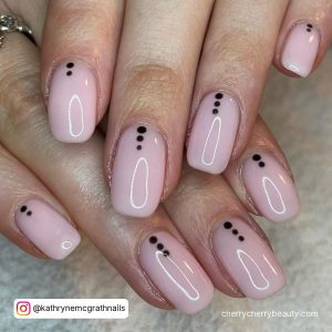 Pastel Pink Nails With Blacks Dots