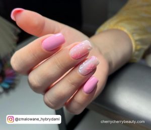 Pastel Pink Nails With Flowers In Square Shape