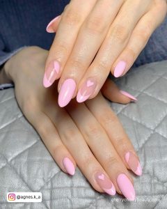 Pastel Pink Shellac Nails With Hearts
