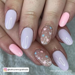 Pastel Purple And Pink Nails With Hearts