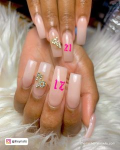 Pink 21St Birthday Nails With Embellishments