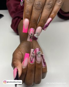 Pink And Black Acrylic Winter Nail Designs