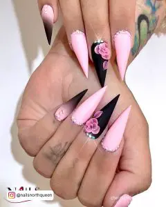 Pink And Black Matte Nails