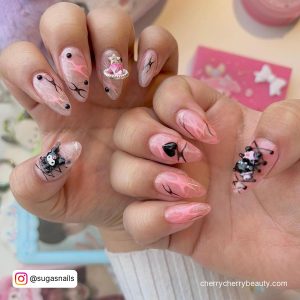 Pink And Black Nail Art