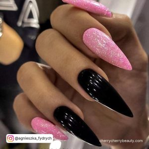 Pink And Black Stiletto Nails