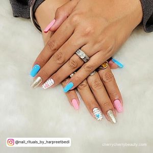 Pink And Blue Acrylic Nails