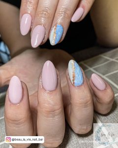Pink And Blue Almond Nails