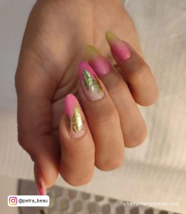 Pink And Gold French Nails