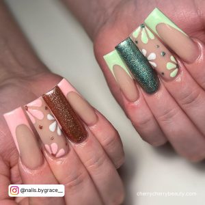 Pink And Green French Nails