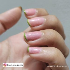 Pink And Green French Tip Nails