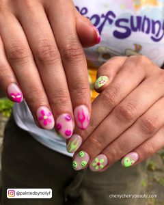 Pink And Green Nail Art Designs