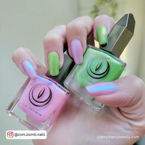 Pink And Green Nails Pastel