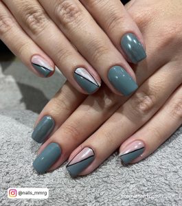 Pink And Grey Nail Designs With Symmetrical Lines