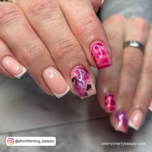 Pink And Marble Acrylic Nails For Short Length