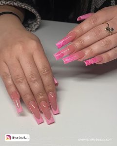 Pink And Marble Nails With Ombre And French Tip Design