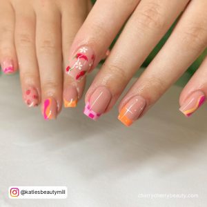Pink And Orange Coffin Nails With Chillies