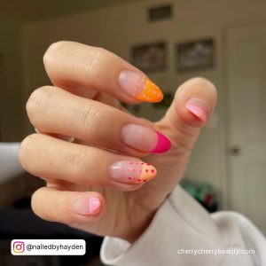 Pink And Orange Gel Nails With Dots