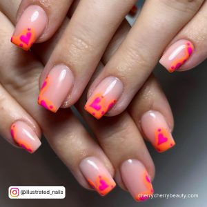 Pink And Orange Nail Designs With Hearts
