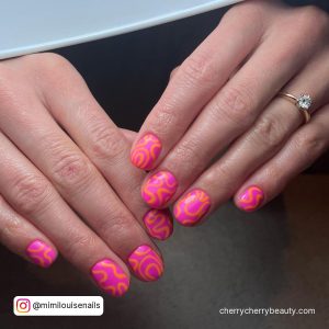 Pink And Orange Swirl Nails For Short Length