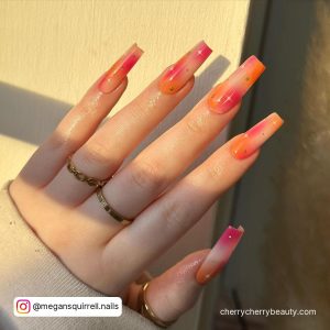 Pink And Orange Winter Acrylic Nail Designs