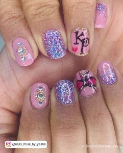 Pink And Purple Glitter Nails