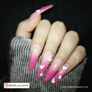 Pink And White Acrylic Nails With Glitter