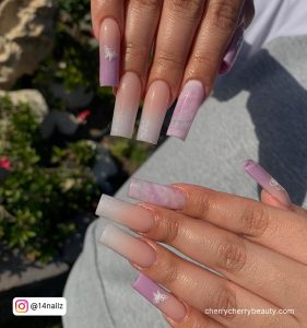 Pink And White Butterfly Nails