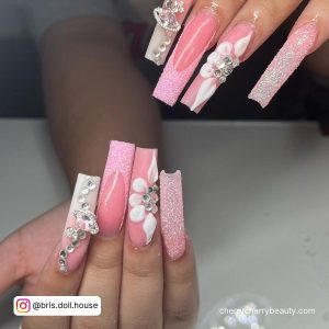 Pink And White Long Nails