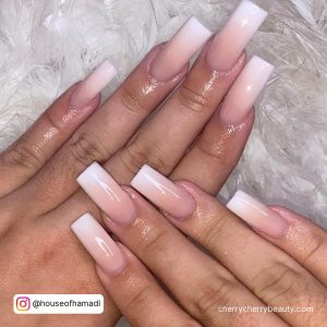 Pink And White Ombre Acrylic Nails In Square Shape