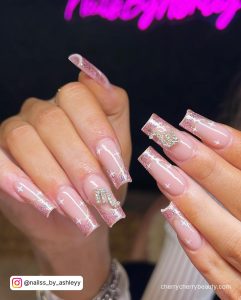 Pink Birthday Acrylic Nails In Pink With Embellishments