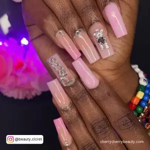 Pink Birthday Nail Designs With Embellishments