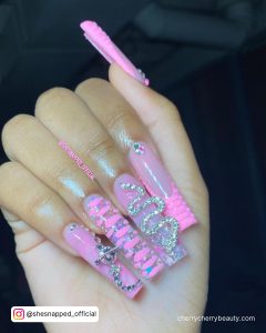 Pink Birthday Nail Designs With Embellishments
