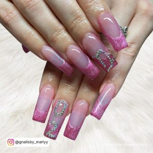 Pink Birthday Nail Designs With Glitter Tips