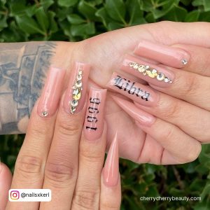 Pink Birthday Nail Designs With Rhinestones