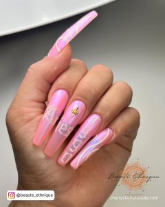 Pink Birthday Nail Ideas For Coffin Shape