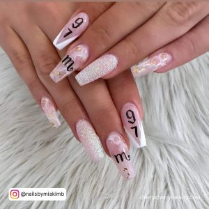 Pink Birthday Nails Coffin With Glitter