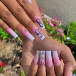 Pink Birthday Nails Coffin With Ombre Effect