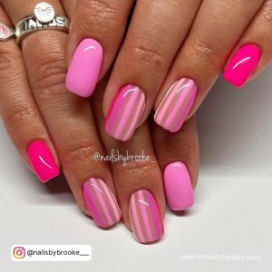 Pink Bright Nails With Lines